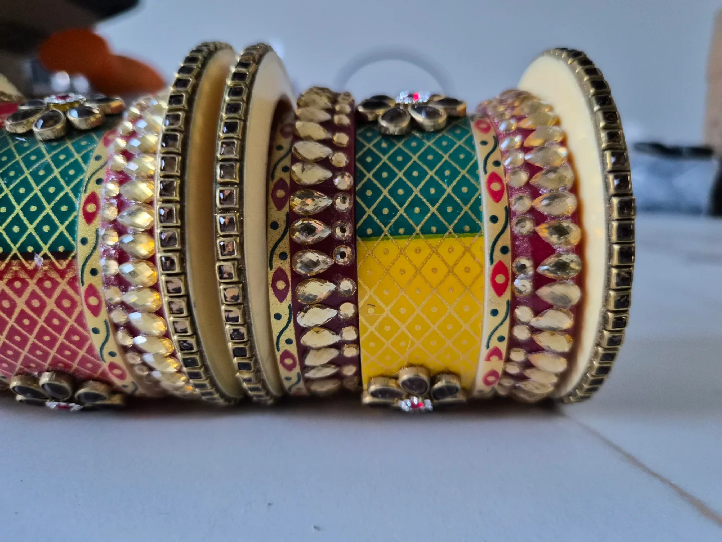 Gold Jhumka Earrings & Bangle Set image indicator(10)