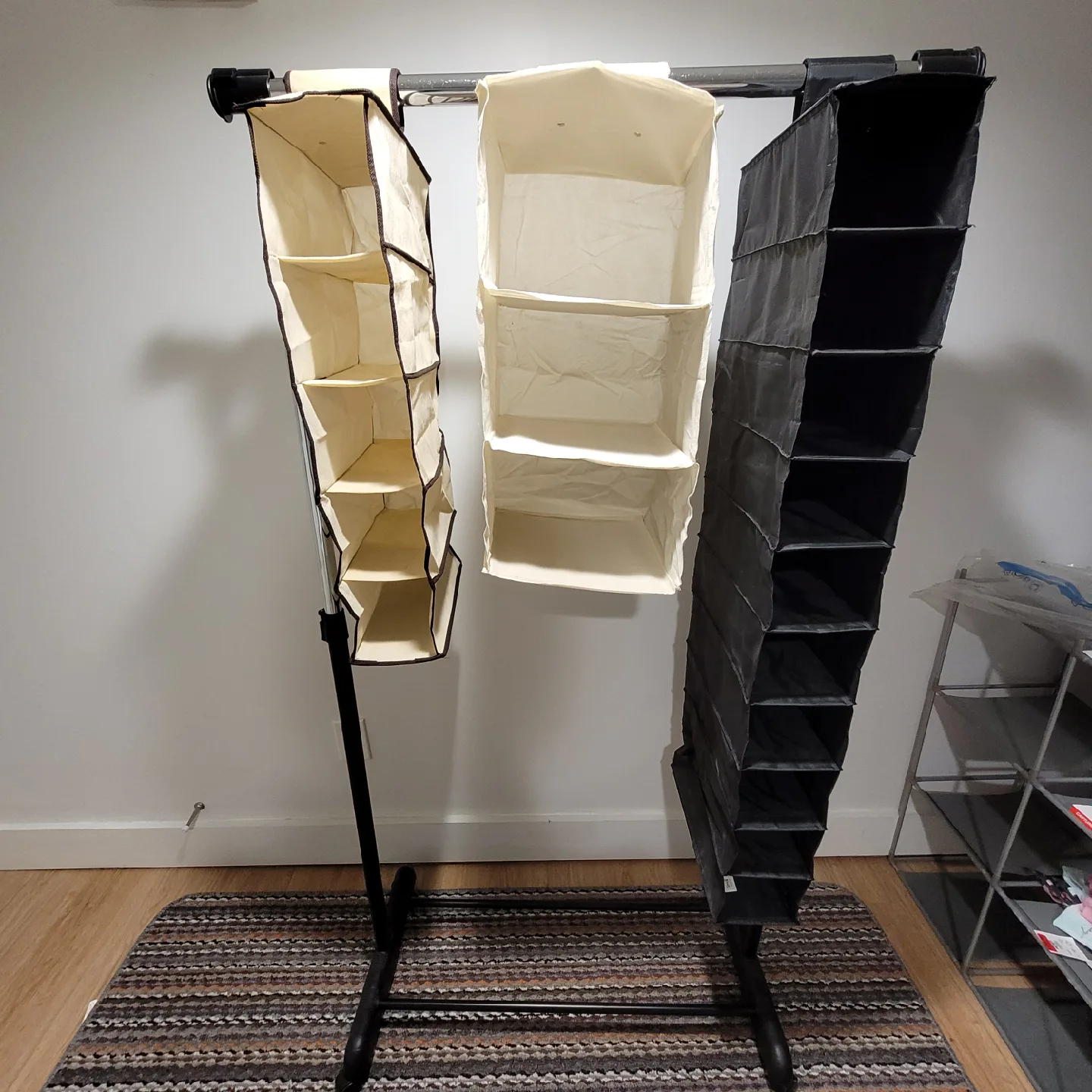 3 Hanging Closet Organizers - Beige & Black thumbnail