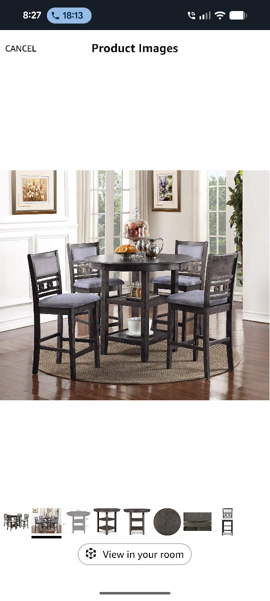 Round bistro height dining table with four chairs