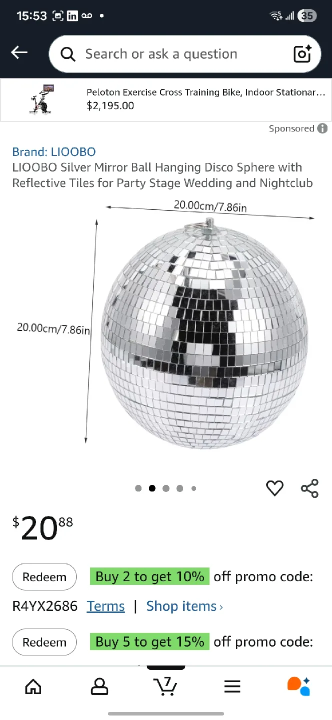 LIOOBO Silver Mirror Ball - Disco Sphere thumbnail