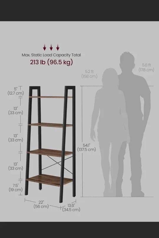 VASAGLE Ladder Shelf - Rustic Brown/Black image indicator(2)