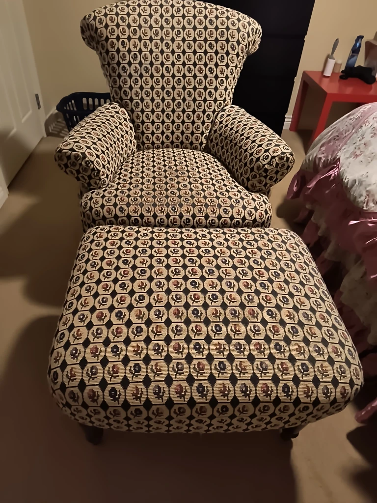 Patterned Wingback Chair with Ottoman