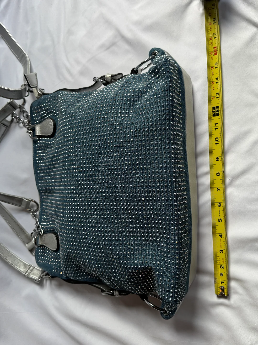 Silver & Blue Studded Shoulder Bag with Wallet image indicator(2)