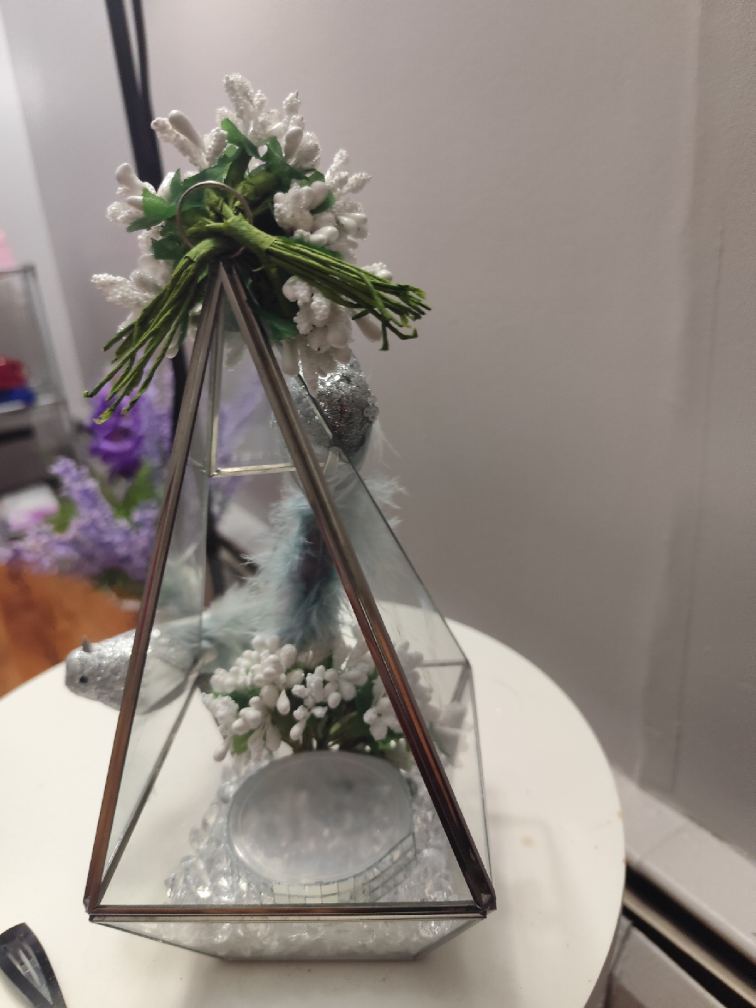 Decorative Glass Terrarium with Floral & Bird Accents - photo 4