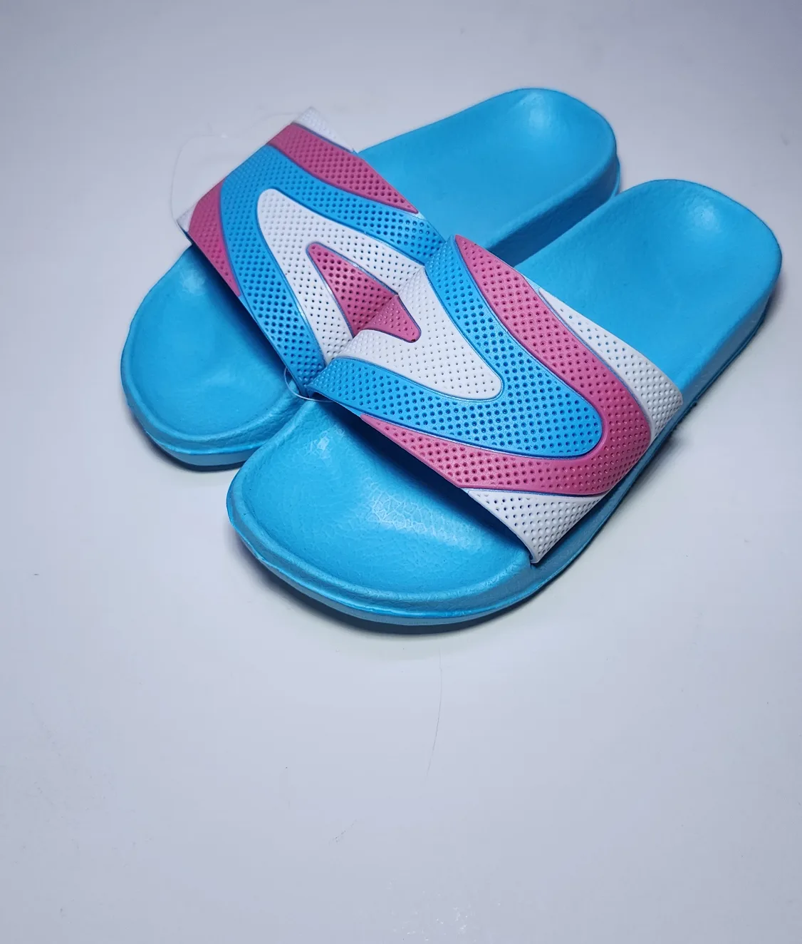 Unisex Color Block Blue, Pink, White Slides - Size 1 Big Kid image indicator(3)