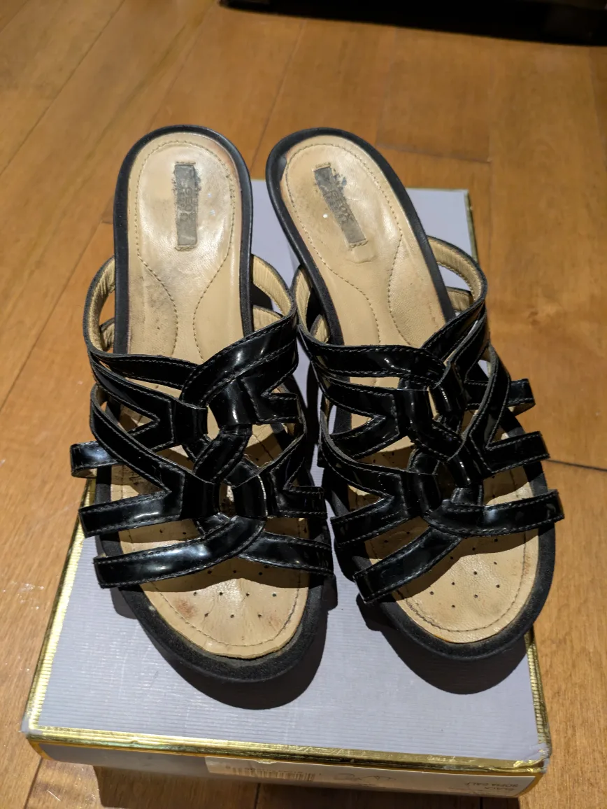 Geox Black Wedge Sandals Size 37.5 image indicator(4)