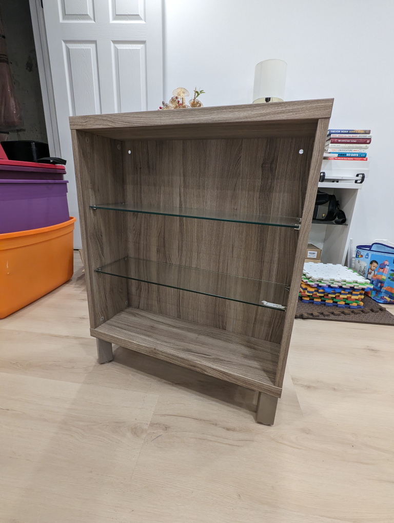 Small Wood-Look Bookcase with Glass Shelves