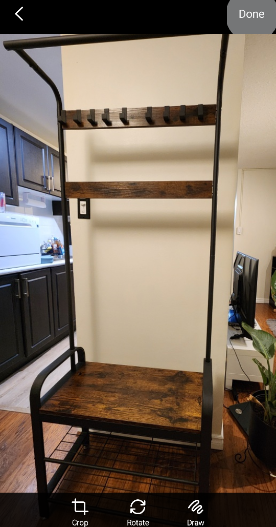 Entryway Bench with Coat Rack, 4-in-1, Rustic Brown and Black - photo 2
