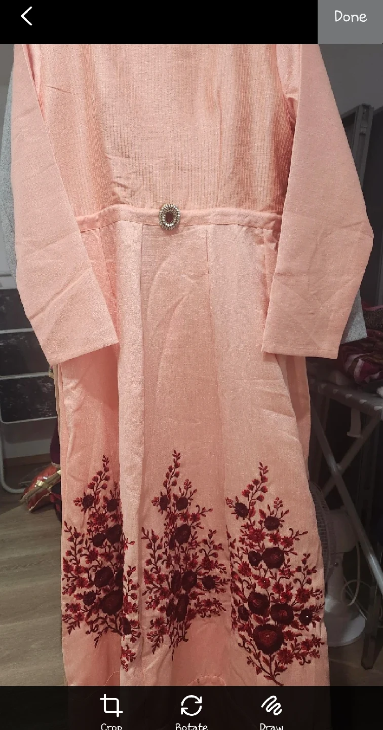 Peach Dress with Floral Embroidery
