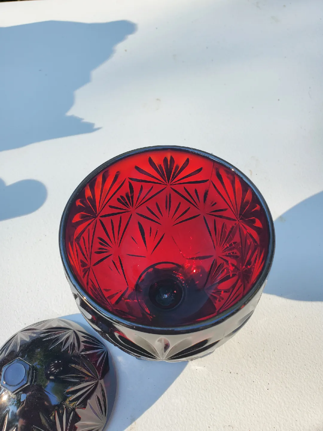 Red Glass Candy Dish with Lid image indicator(3)