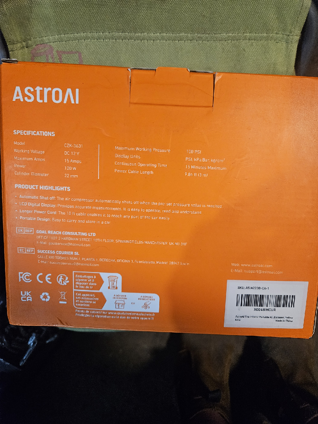 AstroAI Portable Car Air Pump CZK-3631 - photo 2