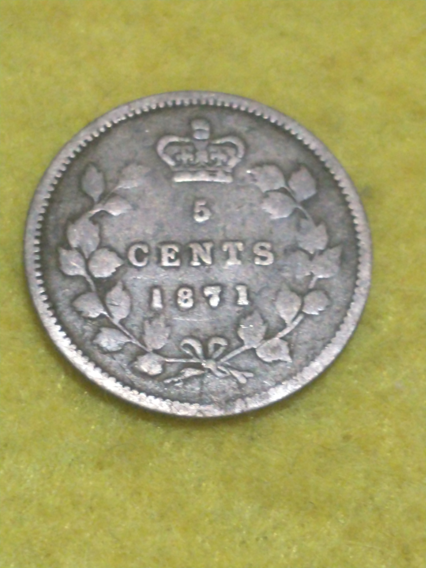 SOLD 1871 Canada five cents .925 silver KM #2