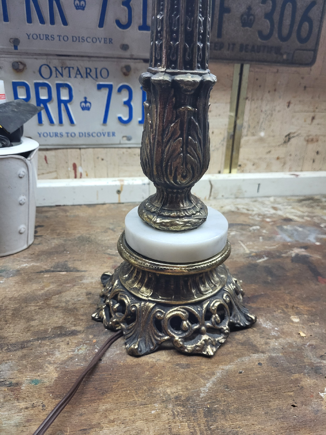 Cast Brass Table Lamp Italian Carrara Marble Antique faceted - photo 4