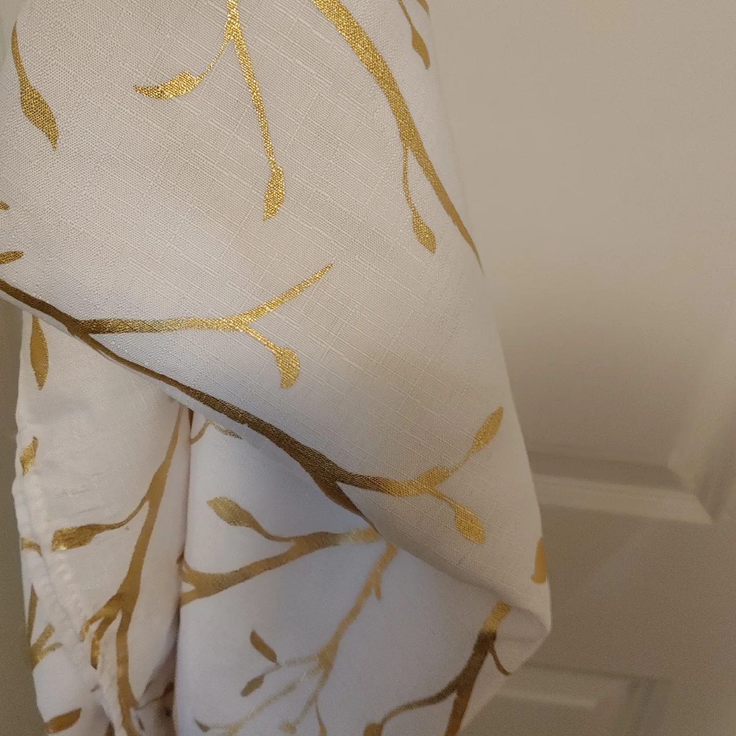 Fabric White Curtain with Gold Branch Design image indicator(5)