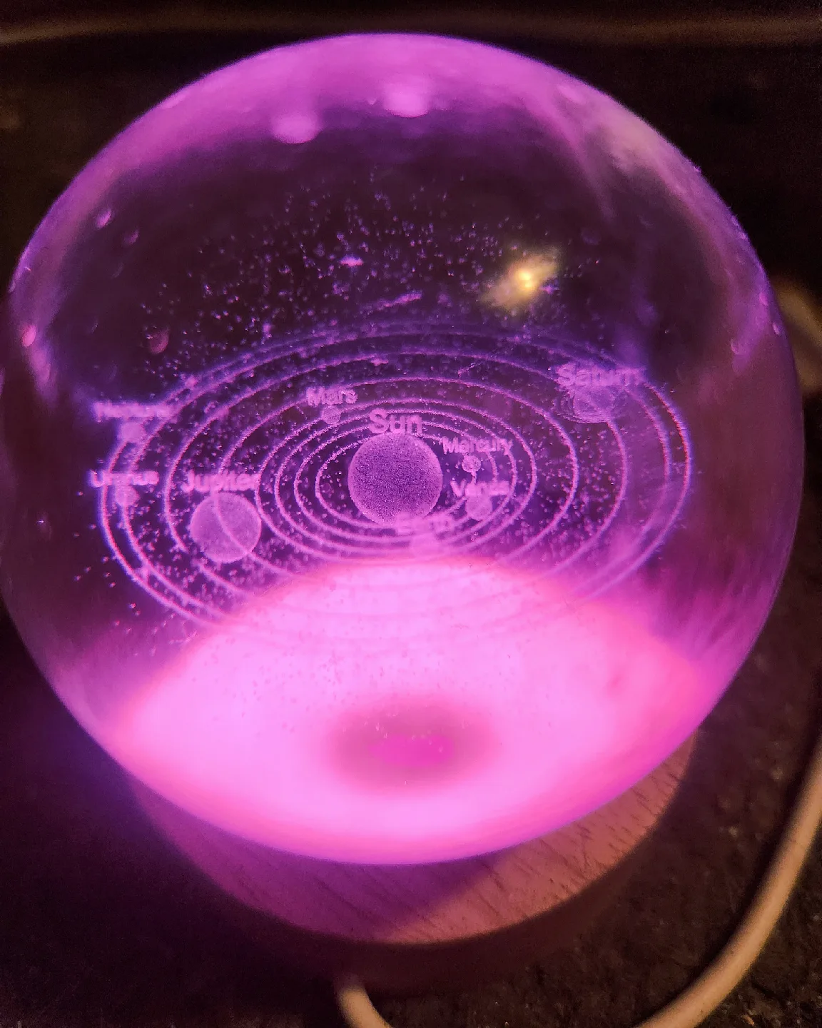 Solar System Crystal Ball Lamp with wood base and USB Cable image indicator(3)
