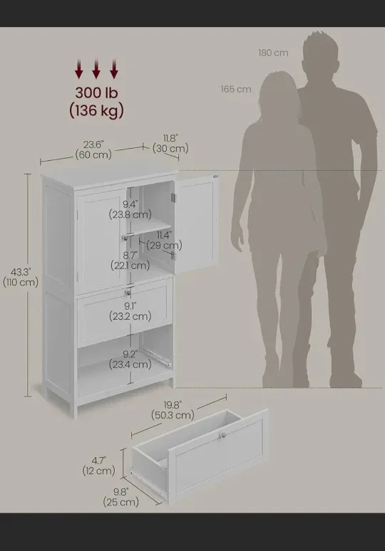 VASAGLE Bathroom Cabinet with Drawers, White image indicator(3)