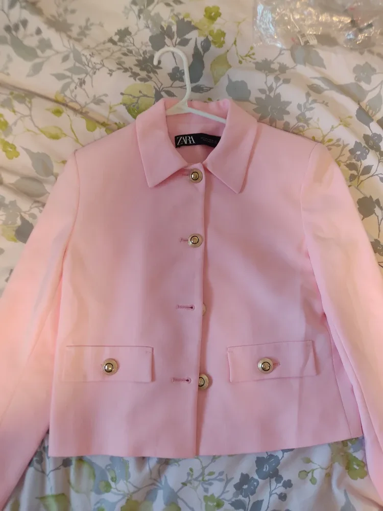 Zara Pink Cropped Blazer - Size S thumbnail