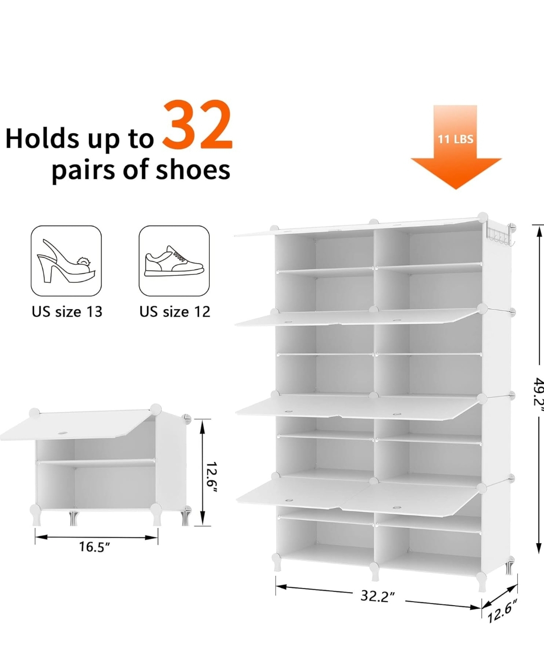 White 32-Pair Shoe Rack Organizer