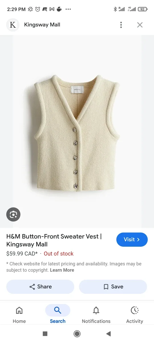 H&M Light Beige Button-Front Sweater Vest image indicator(3)