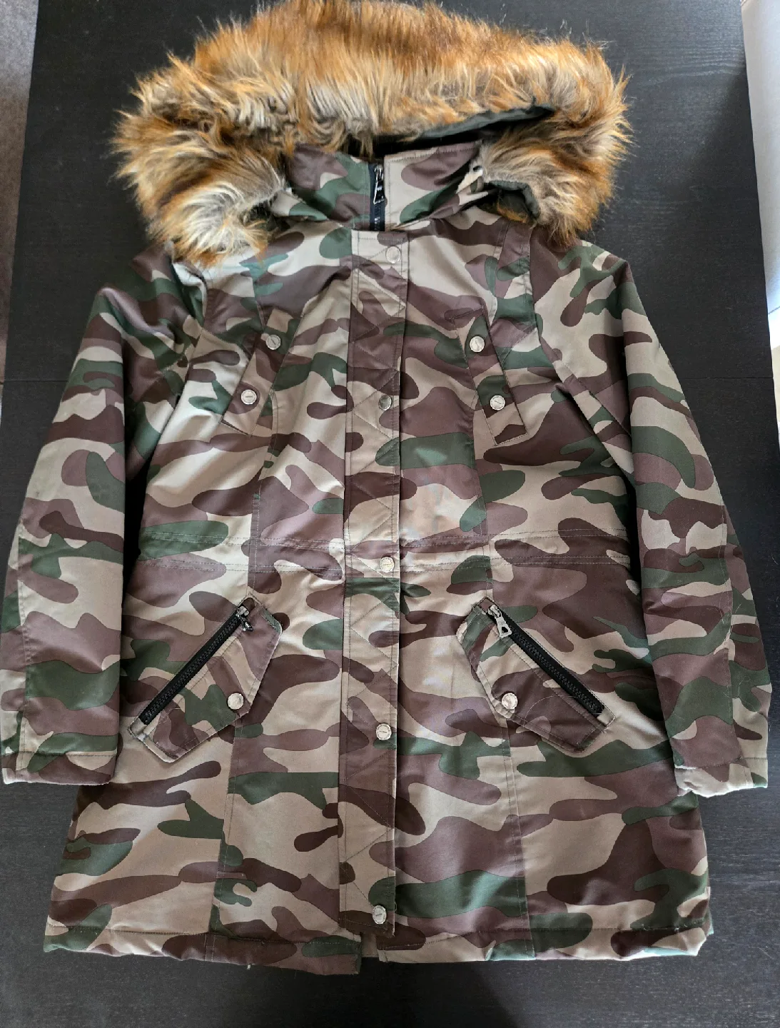 Camouflage Parka with Faux Fur Hood