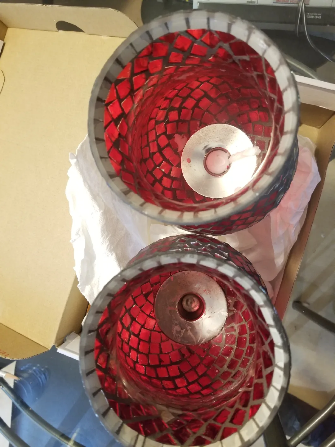 pair Red Mosaic large Candle Holders - Set of 2 image indicator(2)