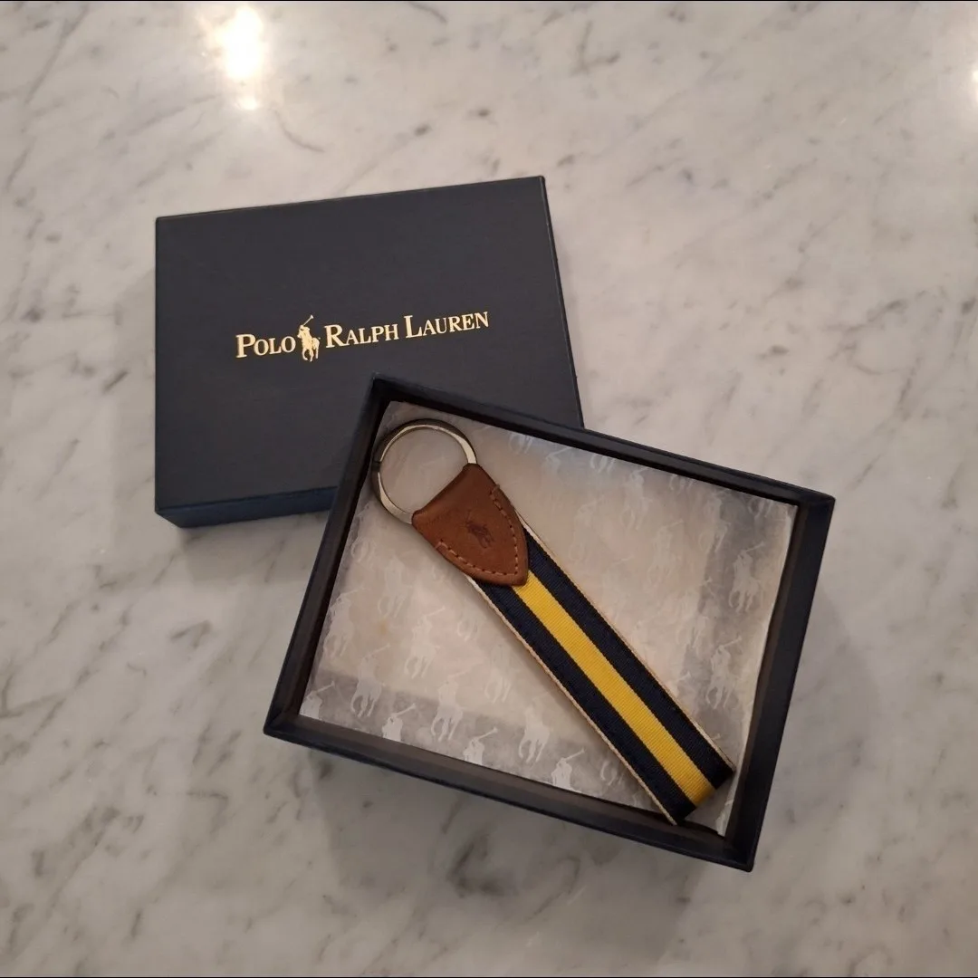 Ralph Lauren leather/canvas Keychain BRAND NEW IN BOX