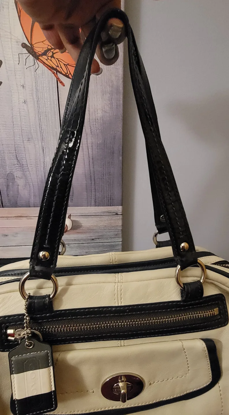 Coach Cream & Navy Blue Leather Handbag image indicator(9)