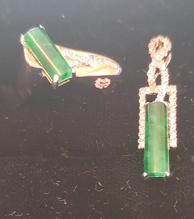 Emerald Green Jadeite  Diamond ring & Pendant