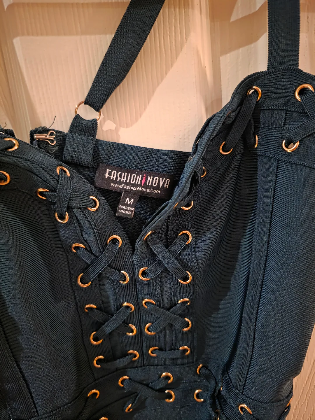 Fashion Nova Green Lace-Up Dress - Size M image indicator(2)