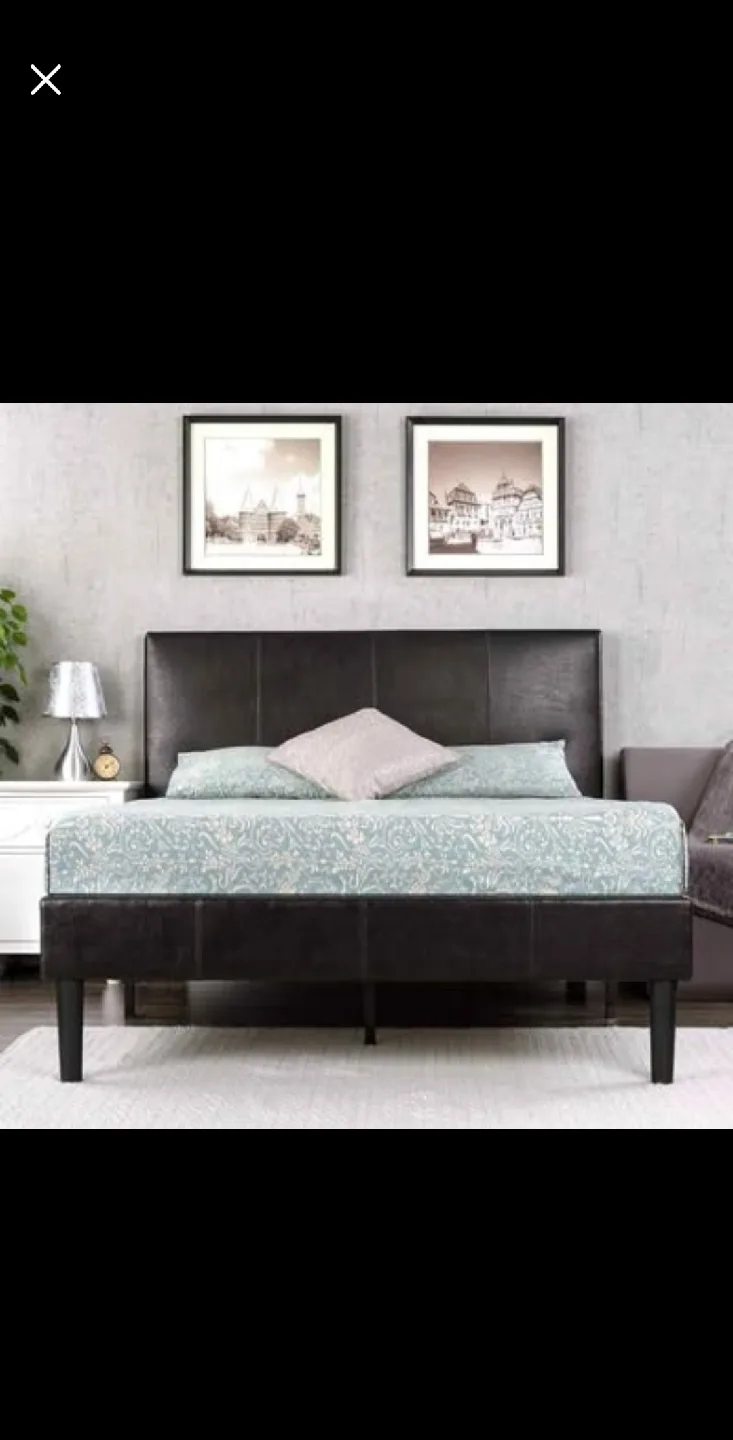 QUEEN Size Black Faux Leather Bed Frame thumbnail