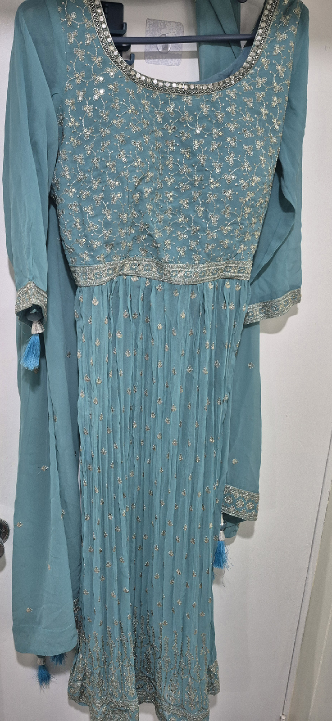 Teal Embellished Anarkali Dress - photo 3