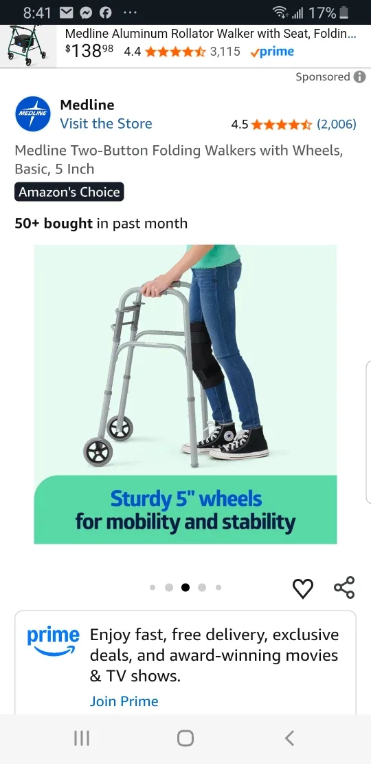 Medline Two-Button Folding Walkers with Wheels image indicator(3)