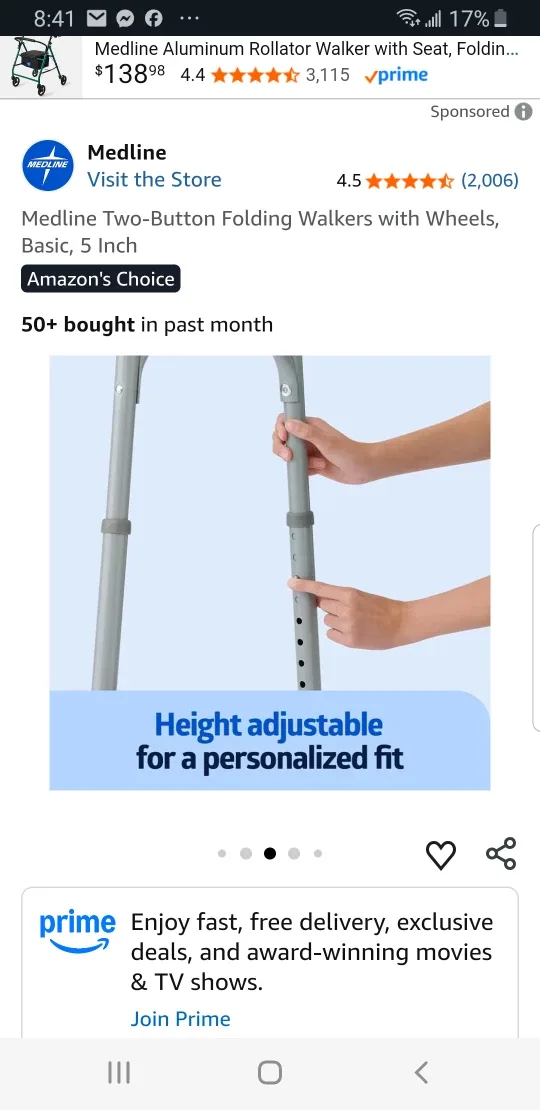 Medline Two-Button Folding Walkers with Wheels image indicator(4)