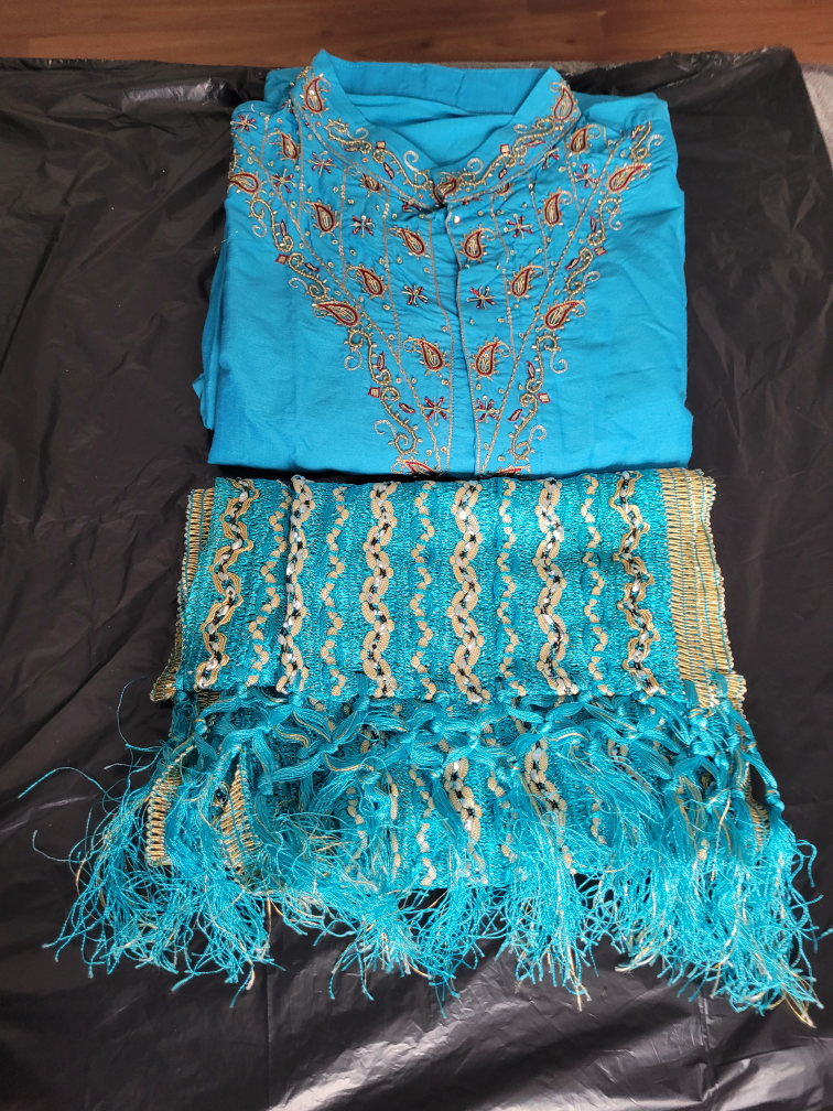 Teal Embroidered Kurta Pajama Set - photo 2