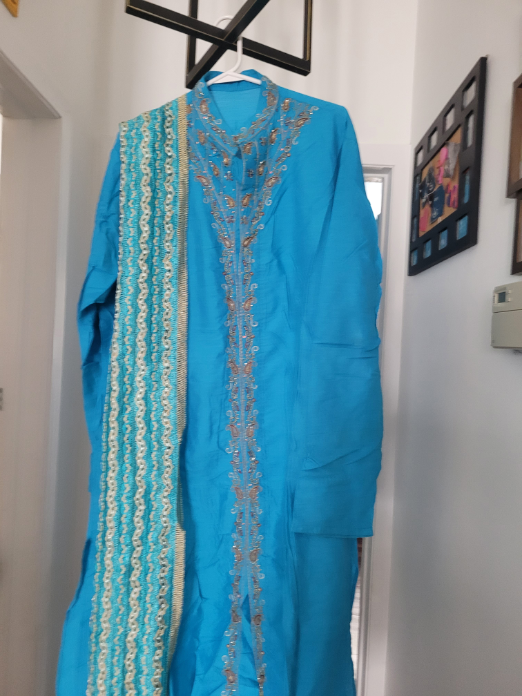 Teal Embroidered Kurta Pajama Set - photo 4
