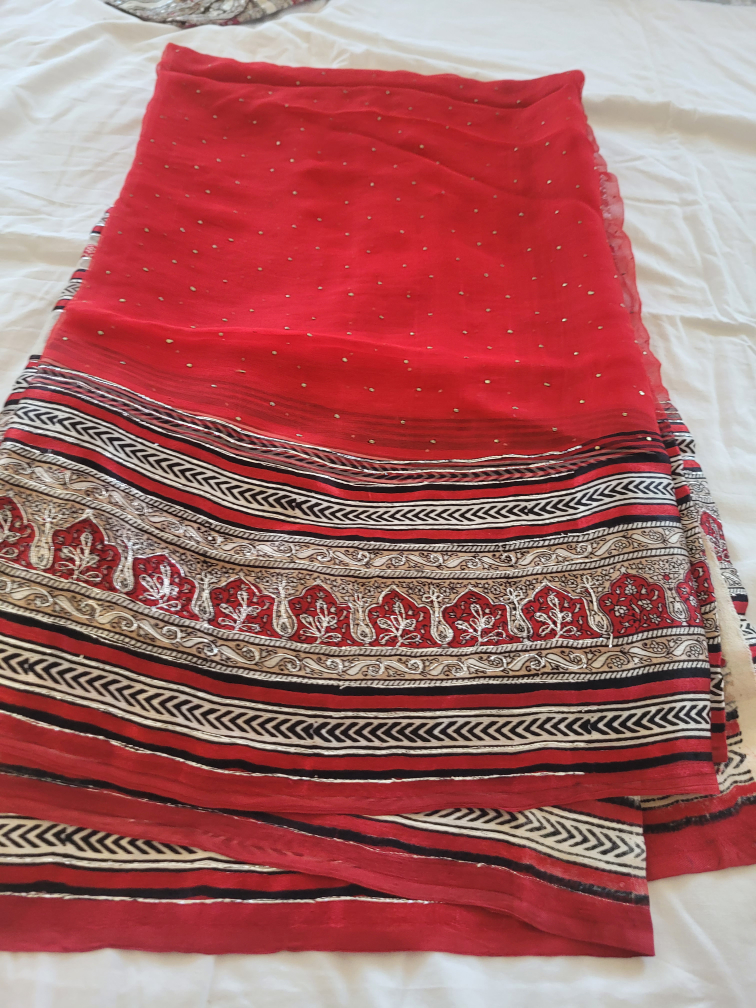 Red Sari with Blouse - photo 3