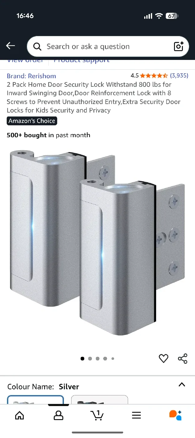 2 Pack Rerishom Home Door Security Lock - Silver image indicator(3)