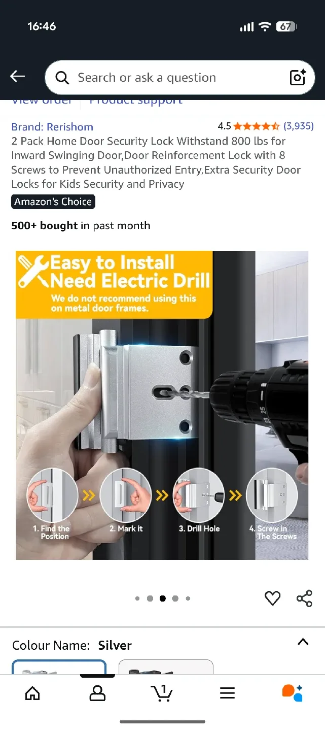 2 Pack Rerishom Home Door Security Lock - Silver image indicator(4)