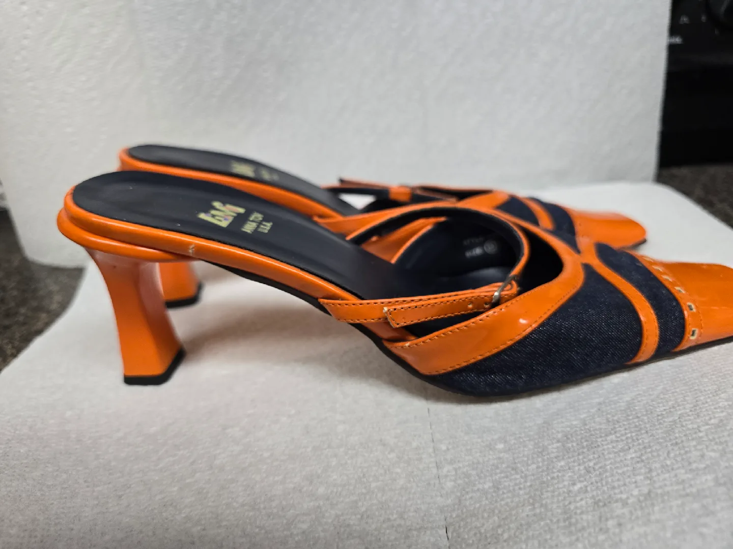 Anna Tov Orange & Denim Heels - Size 38 thumbnail