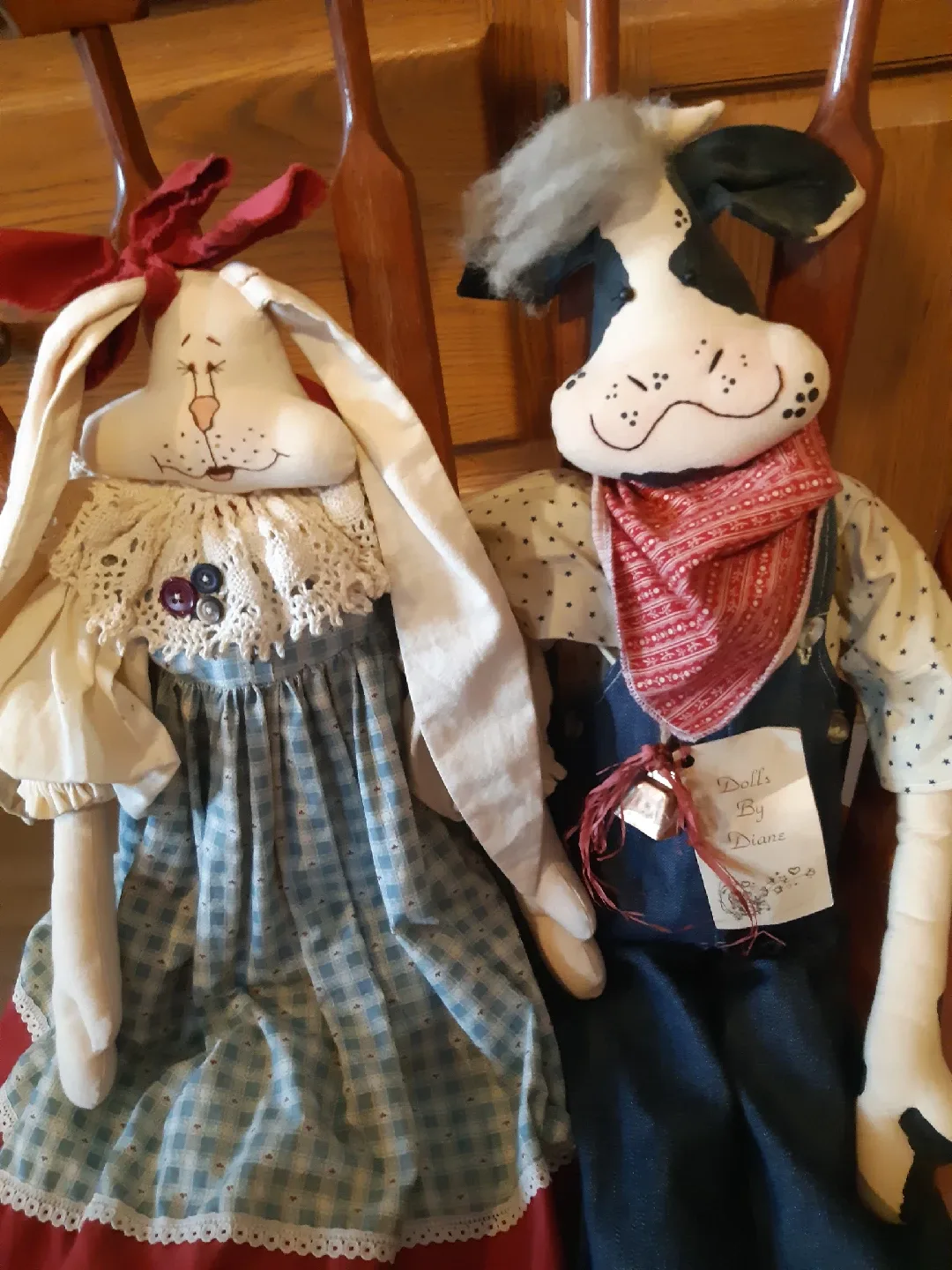 Vintage 1993 Rustic Country Cow & Rabbit Ragdolls image indicator(2)