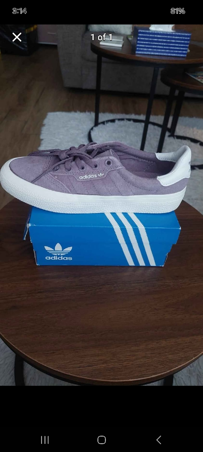 Adidas Suede Purple Sneakers with Box size  5 mens, 6.5 women