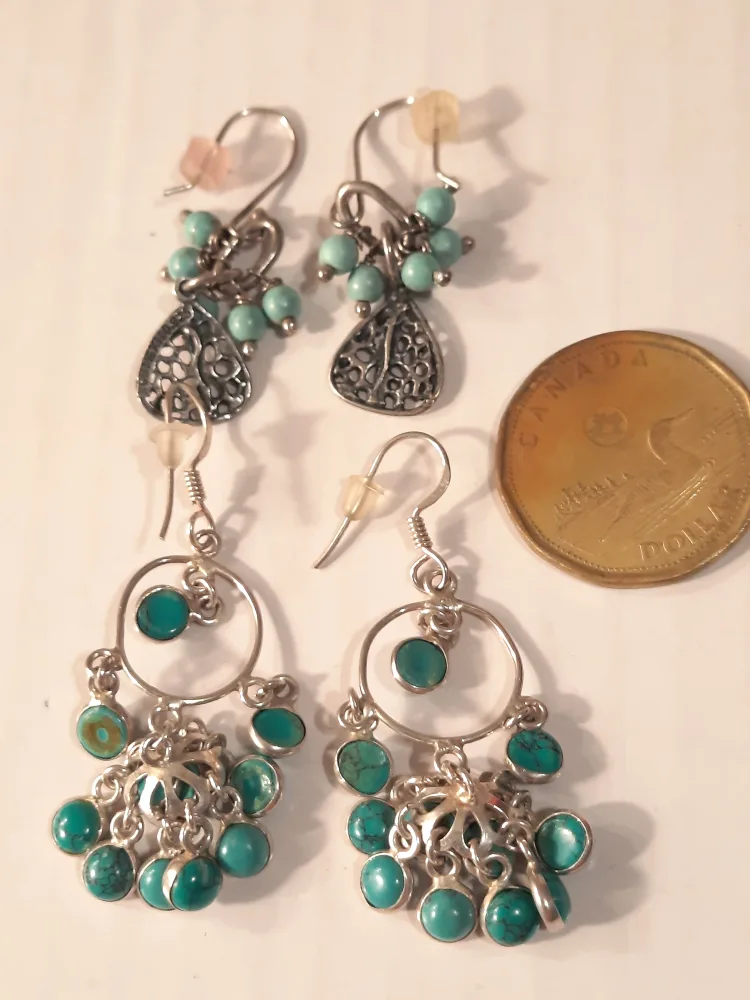 Vintage Sterling Silver Turquoise Earrings image indicator(6)
