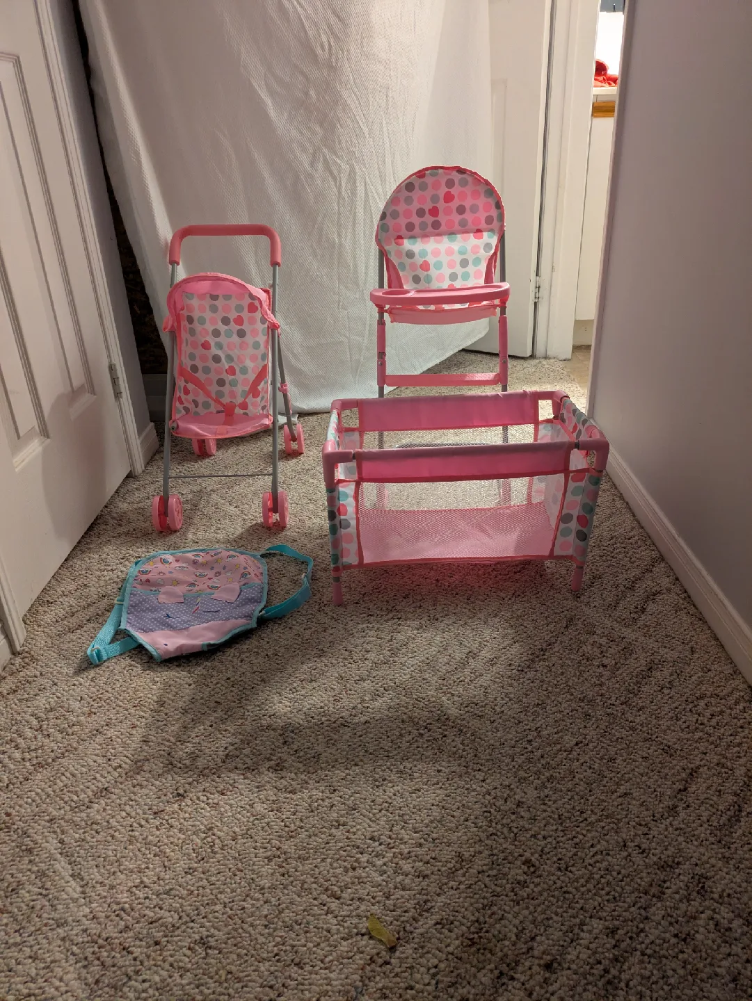 Pink Doll Crib, Stroller, and High Chair Set image indicator(8)