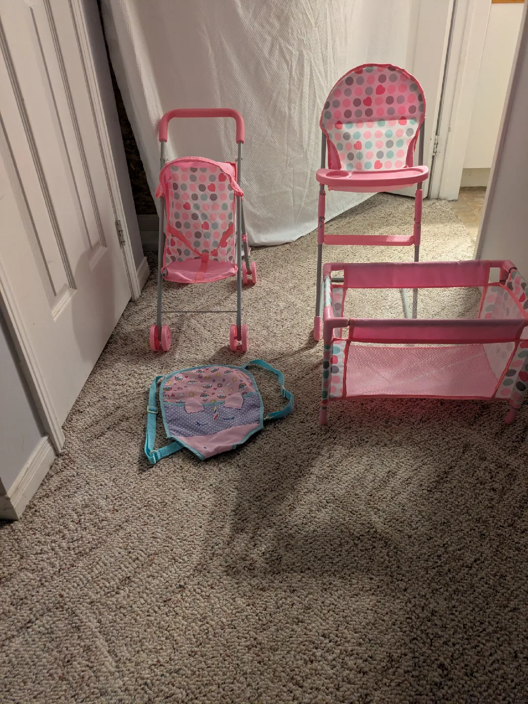 Pink Doll Crib, Stroller, and High Chair Set image indicator(9)