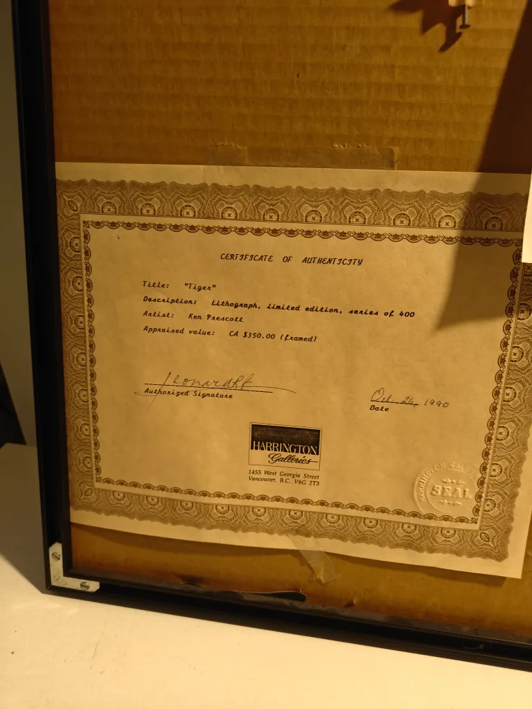 Ken Prescott "Tiger" Lithograph, Limited Edition image indicator(3)