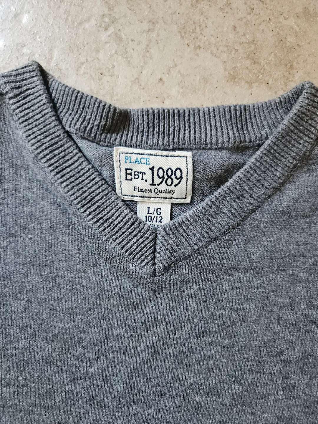 Kids size L (10/12) Children's Place Grey V-Neck Sweater image indicator(3)