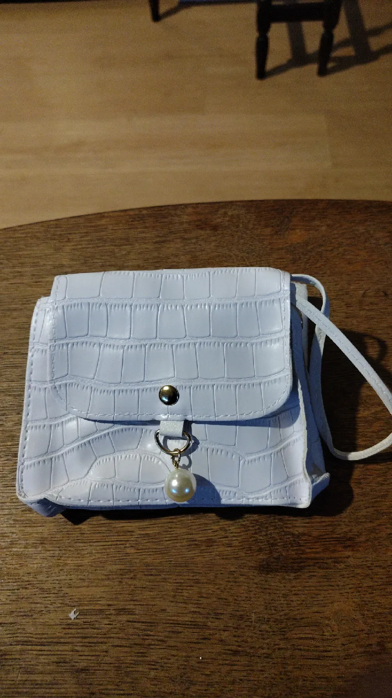 White Croc Embossed Mini Bag with Pearl Charm thumbnail