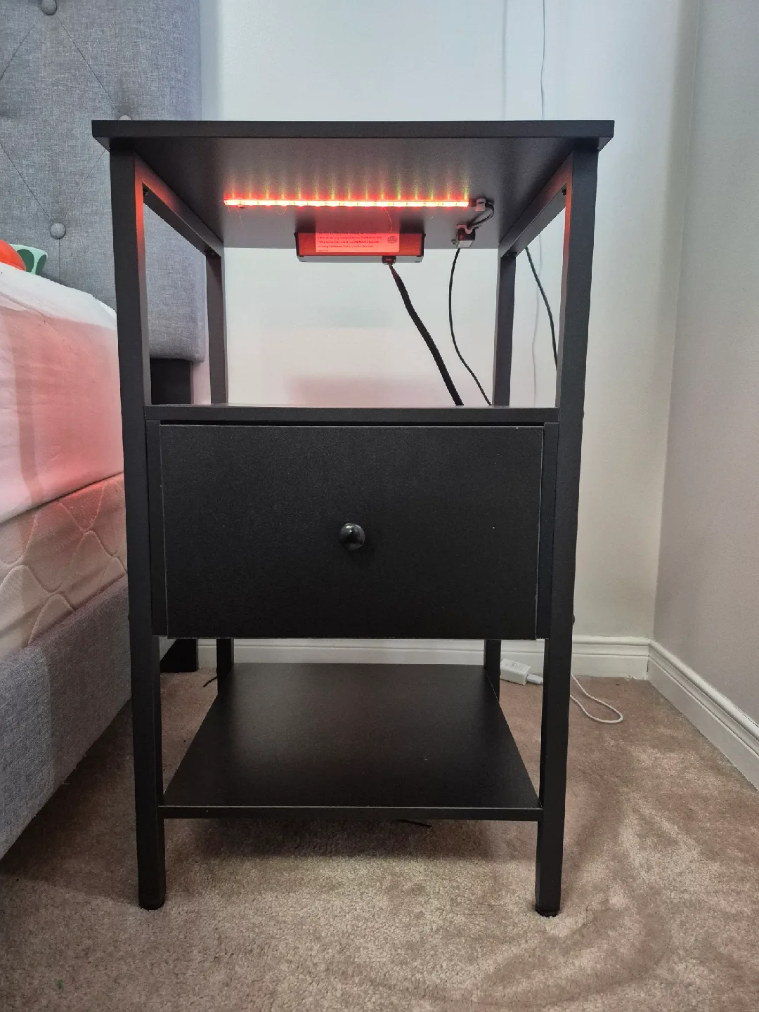 Black Nightstand with LED and USB Ports image indicator(3)