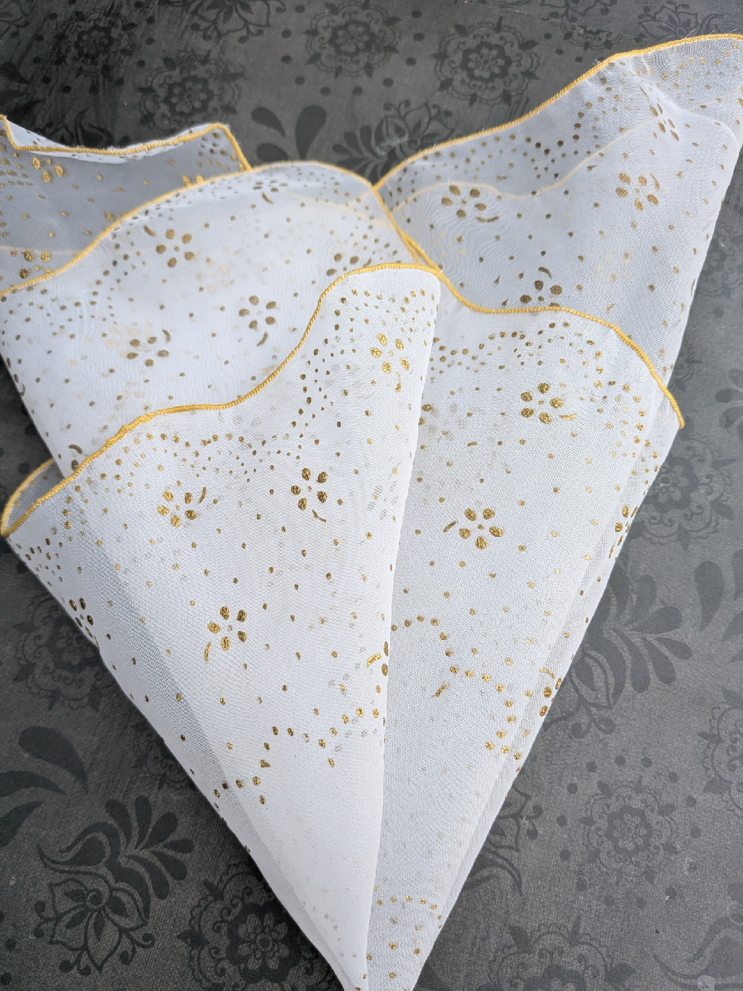 White & Gold Sheer Vintage Handkerchief