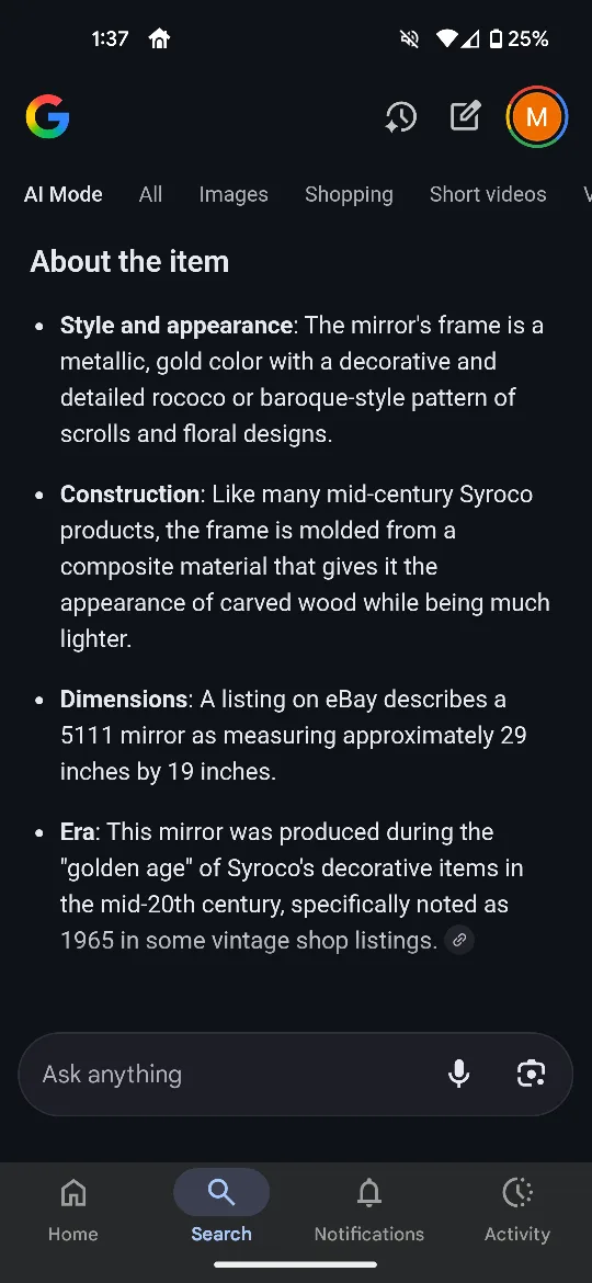 Vintage Syroco Rococo Style Gold Mirror image indicator(2)